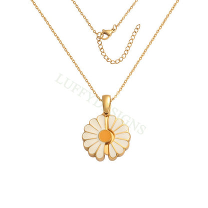 1pcs Daisy Necklace, Gold Steel Flower Necklace, Hidden Message Necklace, Gold Daisy Flower Jewelry, Enamel Daisy Necklace, Gift For Her