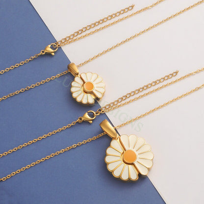 1pcs Daisy Necklace, Gold Steel Flower Necklace, Hidden Message Necklace, Gold Daisy Flower Jewelry, Enamel Daisy Necklace, Gift For Her