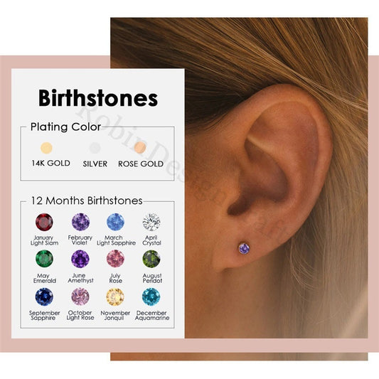 Dainty Birthstone Stud Earring, Personalized Birthstone Jewelry for Everyday Wear, Custom Birthday Gifts, Family Birthstone Stud Gift