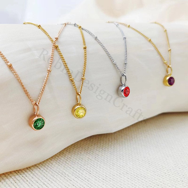 Dainty Birthstone Necklace, Personalized Birthstone Jewelry for Everyday Wear, Custom Birthday Gifts, Family Birthstone Necklace Gift