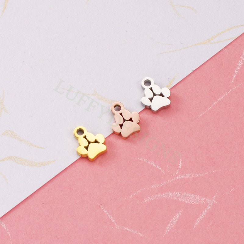 10pcs Paw Print of Dog Charms 7mm, Gold plated Stainless Steel, Dog Paw Pendant Charms, Pet Charms, Pet Paw Print Pendant, Animals Charms