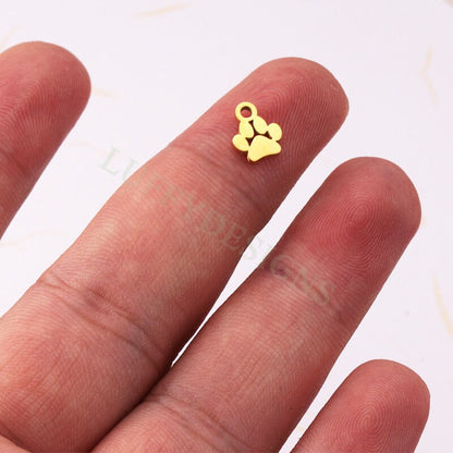 10pcs Paw Print of Dog Charms 7mm, Gold plated Stainless Steel, Dog Paw Pendant Charms, Pet Charms, Pet Paw Print Pendant, Animals Charms