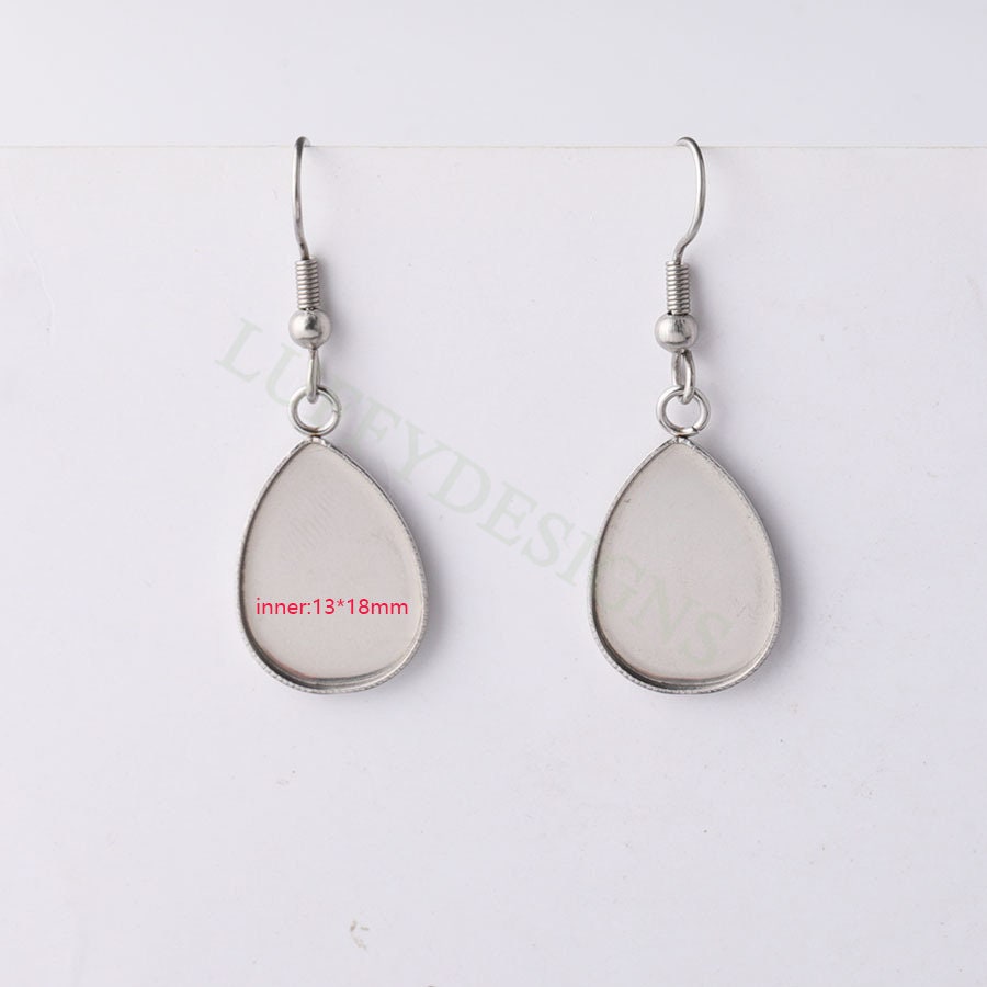 50pcs Blank Earring Findings, Blank Bezel Base Settings, Earring Cabochon Settings, Round/Heart/Drop Earring Bezel Blanks in Stainless Steel