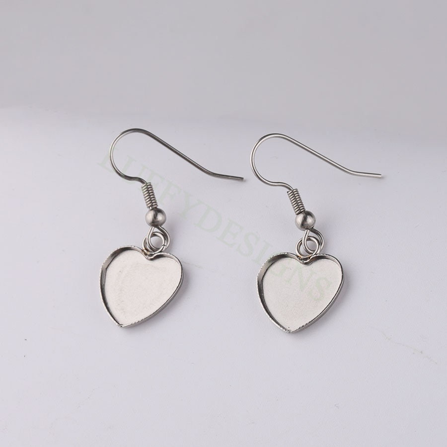 50pcs Blank Earring Findings, Blank Bezel Base Settings, Earring Cabochon Settings, Round/Heart/Drop Earring Bezel Blanks in Stainless Steel