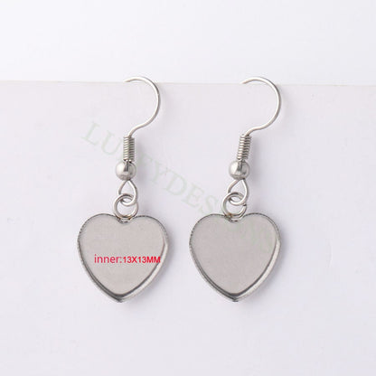 50pcs Blank Earring Findings, Blank Bezel Base Settings, Earring Cabochon Settings, Round/Heart/Drop Earring Bezel Blanks in Stainless Steel