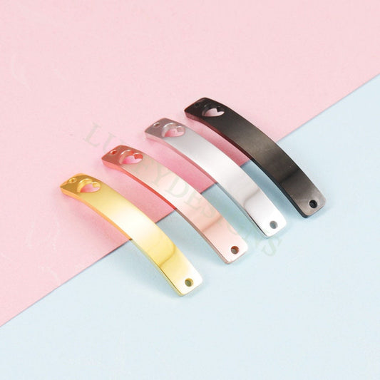 10pcs Blank Bar Charms 39x6mm, Bar Bracelet Supplies, Gold Bar Blanks with Heart, Stamping Heart Bar Supplies, DIY Engraving Bar Supply