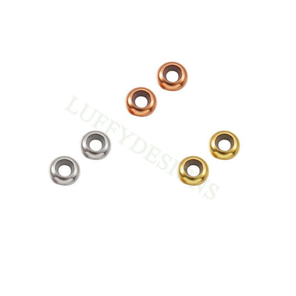 10pcs Rondelle Stopper Bead 6.5mm, Positioning Rubber Beads for DIY Bracelets Jewelry Findings, Gold Spacer Beads for Slide Chain in Steel