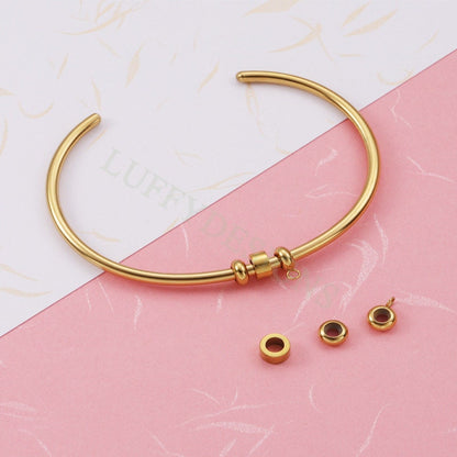 10pcs Rondelle Stopper Bead 6.5mm, Positioning Rubber Beads for DIY Bracelets Jewelry Findings, Gold Spacer Beads for Slide Chain in Steel