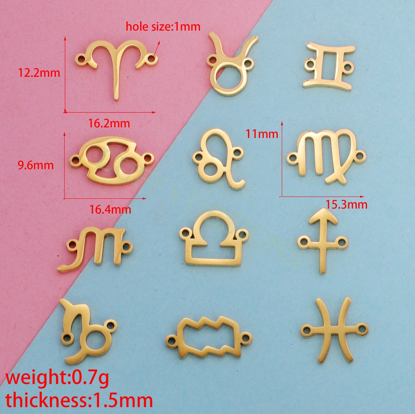 5pcs Zodiac Symbol Constellation Charm 15mm, Gold Stainless Steel, Gold Zodiac Pendant,Constellation Pendant,Zodiac Charm,Astrology Findings