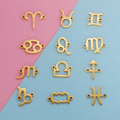 5pcs Zodiac Symbol Constellation Charm 15mm, Gold Stainless Steel, Gold Zodiac Pendant,Constellation Pendant,Zodiac Charm,Astrology Findings