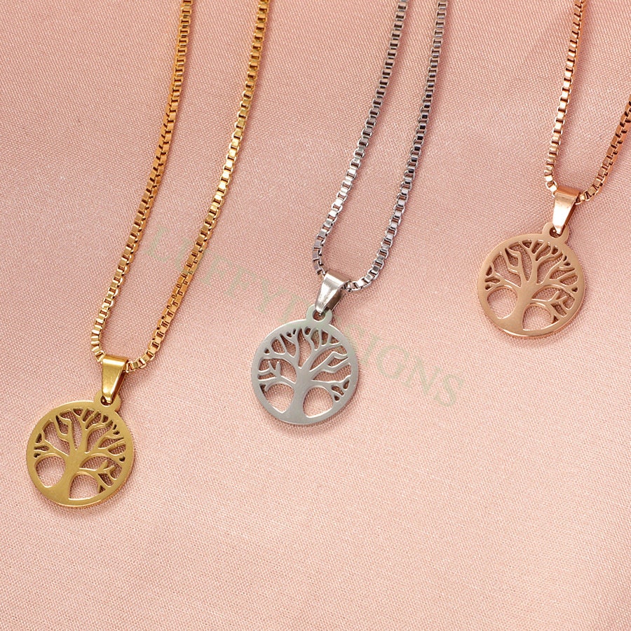 5pcs Family Tree Necklace, Tree of Life Jewelry, Gold Tree Pendant, Gold plated Stainless Steel, family Affection Necklace, Birthday Gift