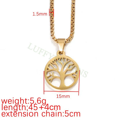 5pcs Family Tree Necklace, Tree of Life Jewelry, Gold Tree Pendant, Gold plated Stainless Steel, family Affection Necklace, Birthday Gift