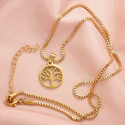 5pcs Family Tree Necklace, Tree of Life Jewelry, Gold Tree Pendant, Gold plated Stainless Steel, family Affection Necklace, Birthday Gift