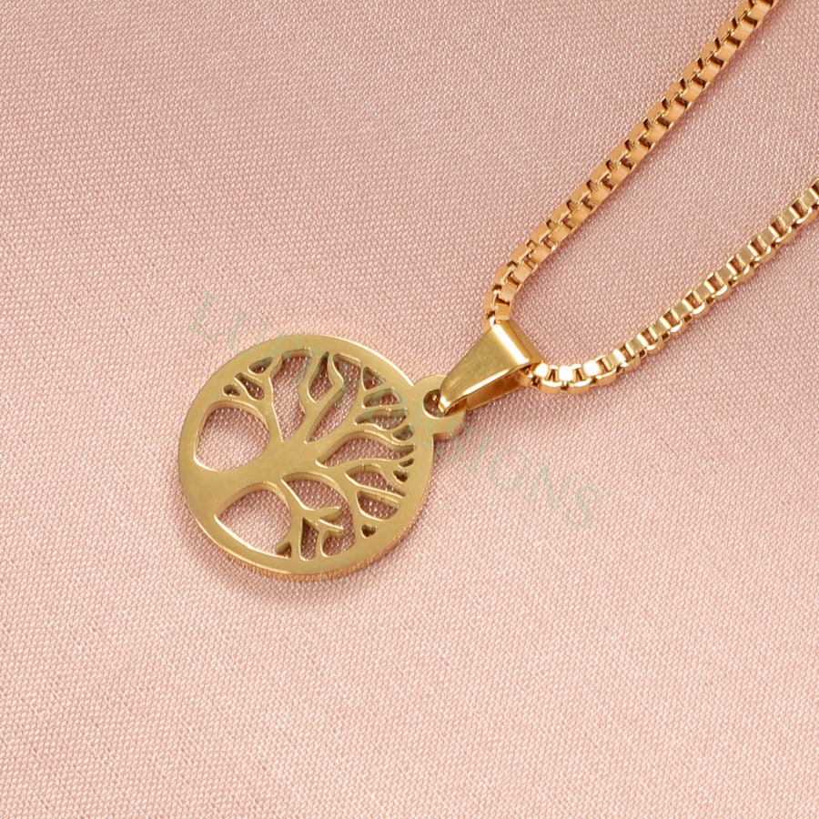 5pcs Family Tree Necklace, Tree of Life Jewelry, Gold Tree Pendant, Gold plated Stainless Steel, family Affection Necklace, Birthday Gift