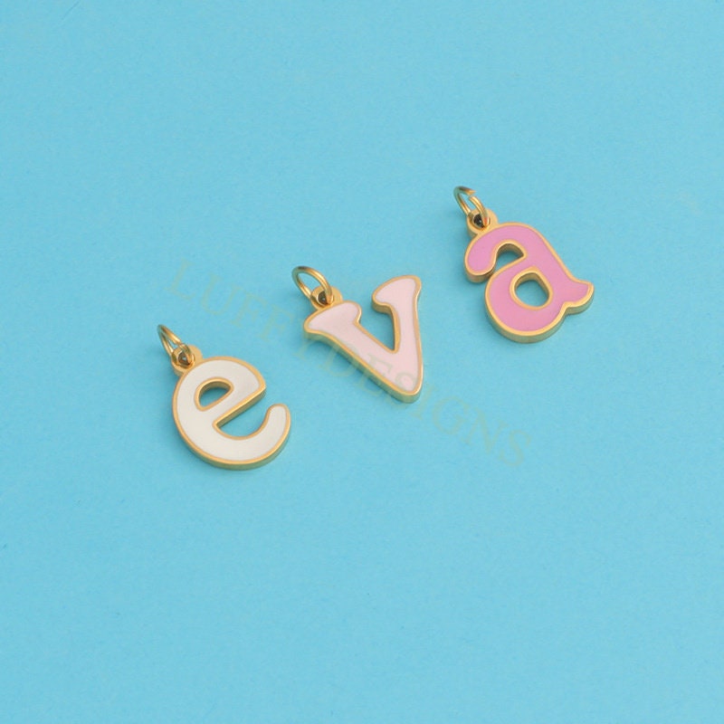 Colorful Letter Charms 12x8mm, Alphabet Charms Pendant, Gold Lowercase Letter Charm, 26 Letters Initial Charms,Gold Stainless Steel Findings