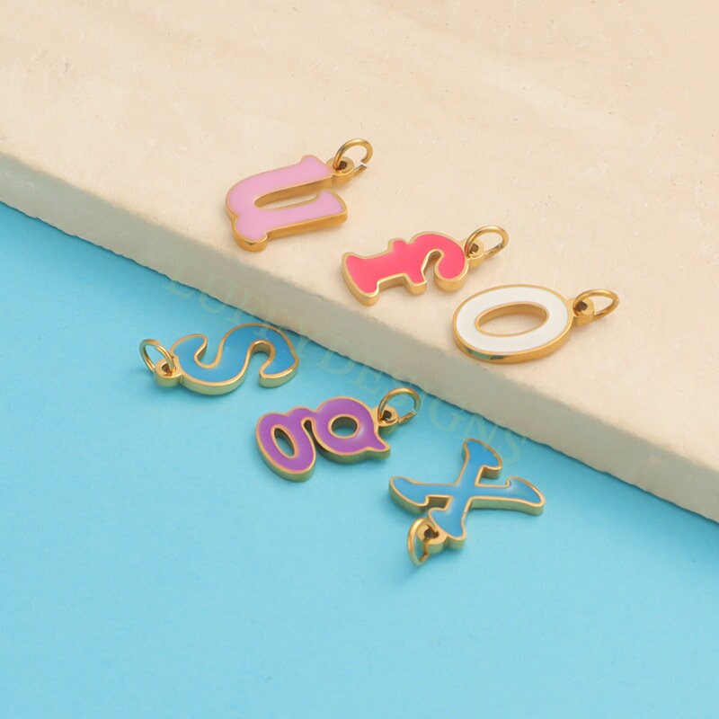 Colorful Letter Charms 12x8mm, Alphabet Charms Pendant, Gold Lowercase Letter Charm, 26 Letters Initial Charms,Gold Stainless Steel Findings