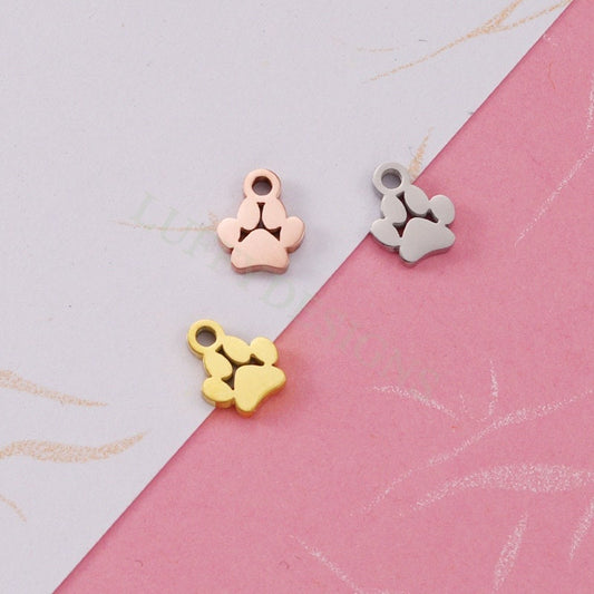 10pcs Paw Print of Dog Charms 7mm, Gold plated Stainless Steel, Dog Paw Pendant Charms, Pet Charms, Pet Paw Print Pendant, Animals Charms
