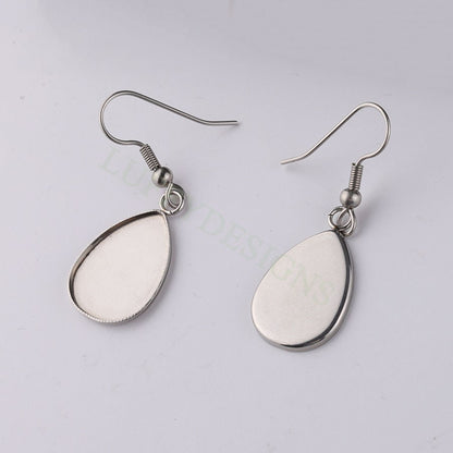 50pcs Blank Earring Findings, Blank Bezel Base Settings, Earring Cabochon Settings, Round/Heart/Drop Earring Bezel Blanks in Stainless Steel