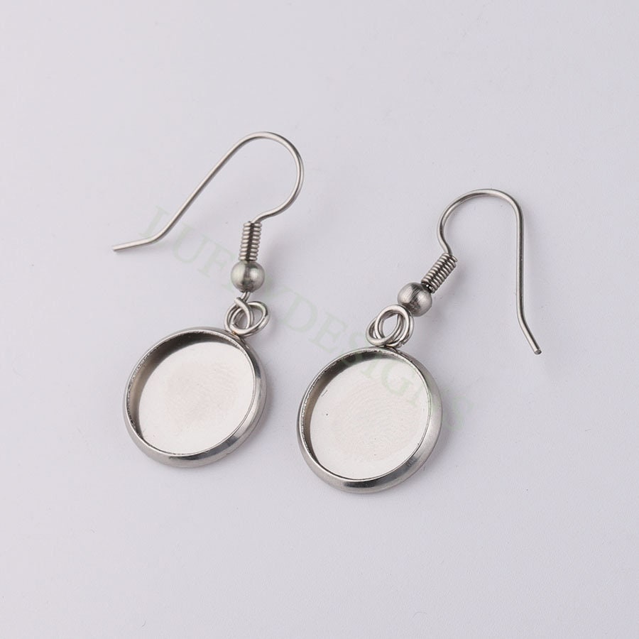 50pcs Blank Earring Findings, Blank Bezel Base Settings, Earring Cabochon Settings, Round/Heart/Drop Earring Bezel Blanks in Stainless Steel