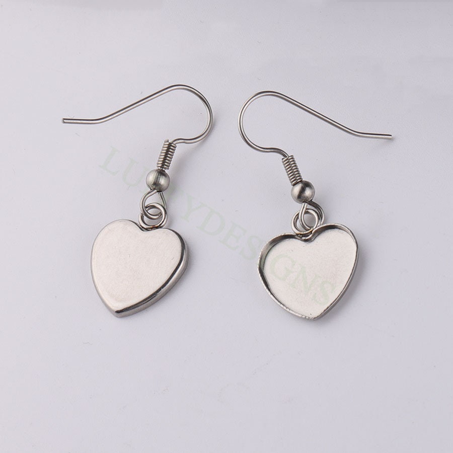 50pcs Blank Earring Findings, Blank Bezel Base Settings, Earring Cabochon Settings, Round/Heart/Drop Earring Bezel Blanks in Stainless Steel