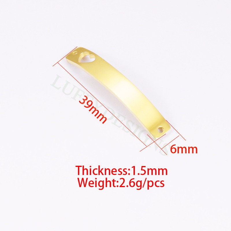 10pcs Blank Bar Charms 39x6mm, Bar Bracelet Supplies, Gold Bar Blanks with Heart, Stamping Heart Bar Supplies, DIY Engraving Bar Supply