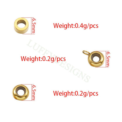 10pcs Rondelle Stopper Bead 6.5mm, Positioning Rubber Beads for DIY Bracelets Jewelry Findings, Gold Spacer Beads for Slide Chain in Steel