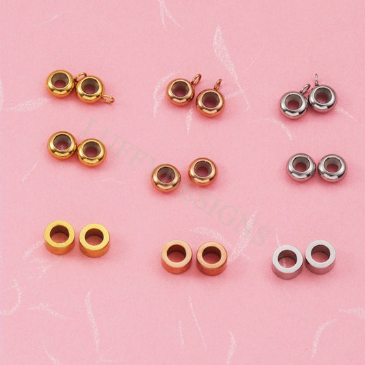 10pcs Rondelle Stopper Bead 6.5mm, Positioning Rubber Beads for DIY Bracelets Jewelry Findings, Gold Spacer Beads for Slide Chain in Steel
