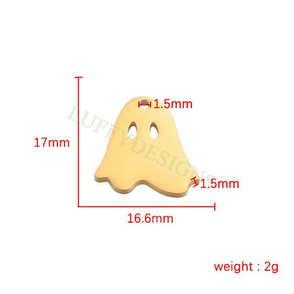 10pcs Halloween Ghost Charms 17mm, Gold Ghost Pendant, Wholesale Ghost Findings for Jewelry, Tiny Halloween Charms, Gold Stainless Steel