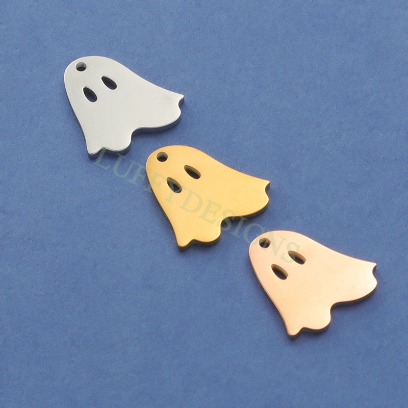 10pcs Halloween Ghost Charms 17mm, Gold Ghost Pendant, Wholesale Ghost Findings for Jewelry, Tiny Halloween Charms, Gold Stainless Steel