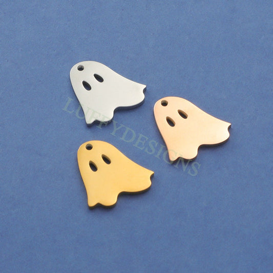 10pcs Halloween Ghost Charms 17mm, Gold Ghost Pendant, Wholesale Ghost Findings for Jewelry, Tiny Halloween Charms, Gold Stainless Steel