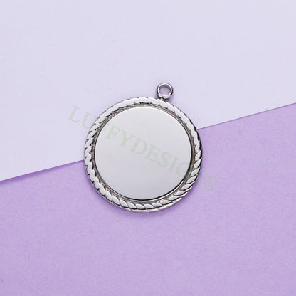 5pcs Gold Disc Charms with Lace Border 25mm, Mirror Polished Round Pendant, Metal Stamping Blanks Charm, Engravable Round Blank in Steel