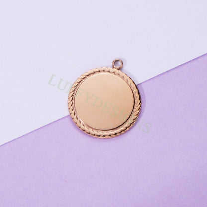 5pcs Gold Disc Charms with Lace Border 25mm, Mirror Polished Round Pendant, Metal Stamping Blanks Charm, Engravable Round Blank in Steel