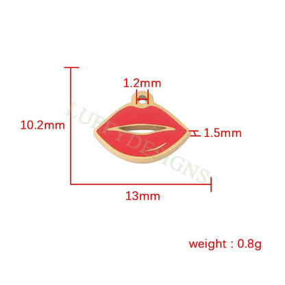 10pcs Enamel Red Lips Charm 13x10mm, Fun Lips Pendant for Necklace/Bracelet Supply, Tiny Little Lips, Gold Stainless Steel, Valentine Gift