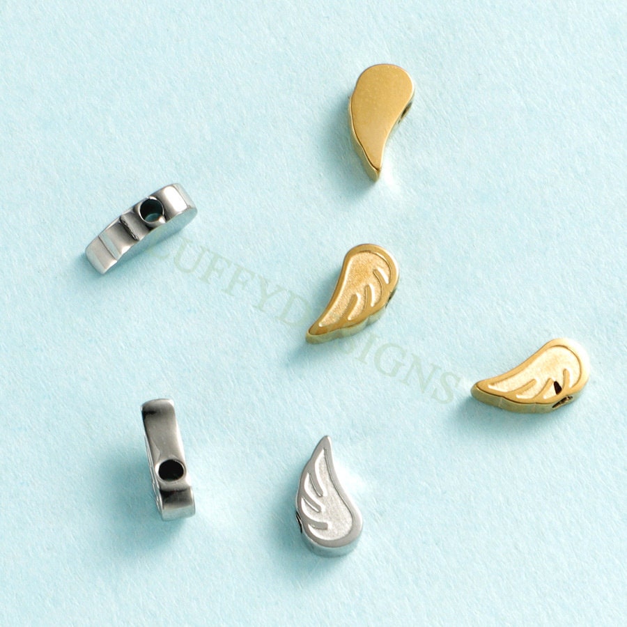 10pcs Angel Wings Charm 9x5mm, Steel Angel Charm, Gold Angel Wings Beads, Gold Stainless Steel, Wings Bead Charms,Angel Wings Beads Findings