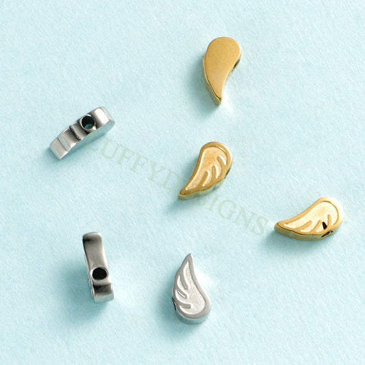 10pcs Angel Wings Charm 9x5mm, Steel Angel Charm, Gold Angel Wings Beads, Gold Stainless Steel, Wings Bead Charms,Angel Wings Beads Findings