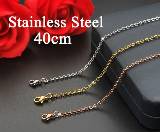 10pcs Finished Chains 40cm, Gold Cross Chains for Jewelry Making Supplies, Flat oval Cable Chain, Gold 316L Stainless Steel, 1.5mm/2.0mm