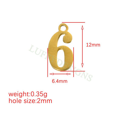 10pcs Number Charms, Gold Number Pendant, Anniversary Findings for Necklace/Bracelet, Gold Stainless Steel, Arabic Number Charms Pendant