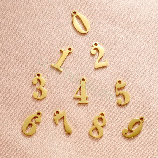 10pcs Number Charms, Gold Number Pendant, Anniversary Findings for Necklace/Bracelet, Gold Stainless Steel, Arabic Number Charms Pendant