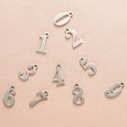 10pcs Number Charms, Gold Number Pendant, Anniversary Findings for Necklace/Bracelet, Gold Stainless Steel, Arabic Number Charms Pendant