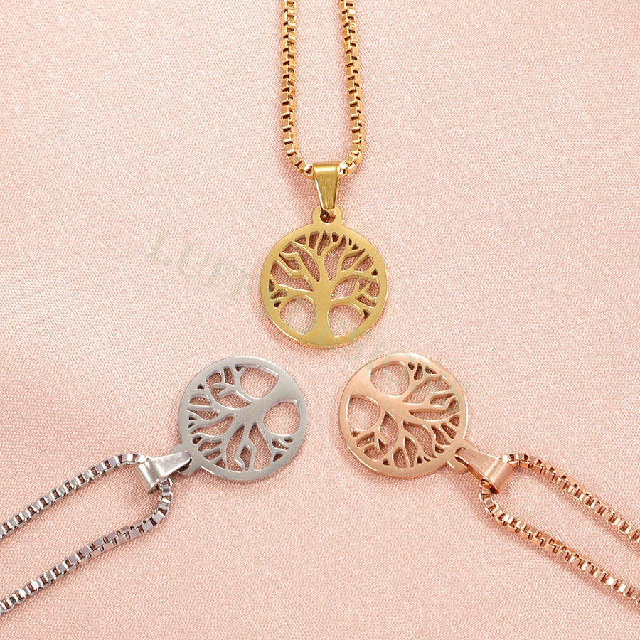 5pcs Family Tree Necklace, Tree of Life Jewelry, Gold Tree Pendant, Gold plated Stainless Steel, family Affection Necklace, Birthday Gift