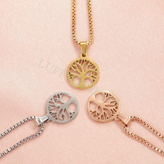 5pcs Family Tree Necklace, Tree of Life Jewelry, Gold Tree Pendant, Gold plated Stainless Steel, family Affection Necklace, Birthday Gift