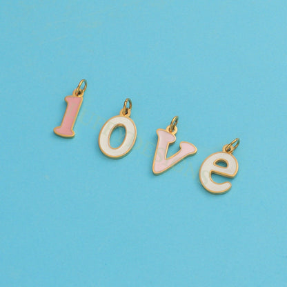 Colorful Letter Charms 12x8mm, Alphabet Charms Pendant, Gold Lowercase Letter Charm, 26 Letters Initial Charms,Gold Stainless Steel Findings