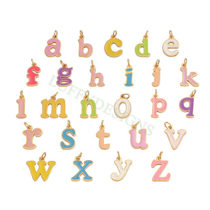 Colorful Letter Charms 12x8mm, Alphabet Charms Pendant, Gold Lowercase Letter Charm, 26 Letters Initial Charms,Gold Stainless Steel Findings