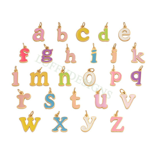 Colorful Letter Charms 12x8mm, Alphabet Charms Pendant, Gold Lowercase Letter Charm, 26 Letters Initial Charms,Gold Stainless Steel Findings