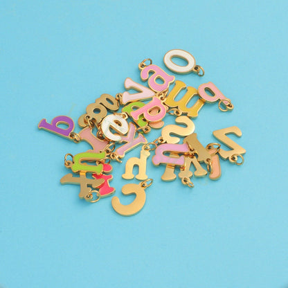 Colorful Letter Charms 12x8mm, Alphabet Charms Pendant, Gold Lowercase Letter Charm, 26 Letters Initial Charms,Gold Stainless Steel Findings