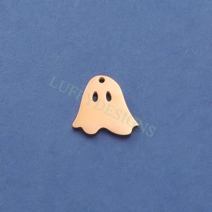 10pcs Halloween Ghost Charms 17mm, Gold Ghost Pendant, Wholesale Ghost Findings for Jewelry, Tiny Halloween Charms, Gold Stainless Steel