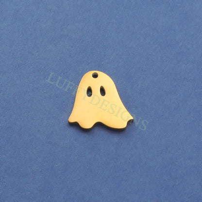10pcs Halloween Ghost Charms 17mm, Gold Ghost Pendant, Wholesale Ghost Findings for Jewelry, Tiny Halloween Charms, Gold Stainless Steel