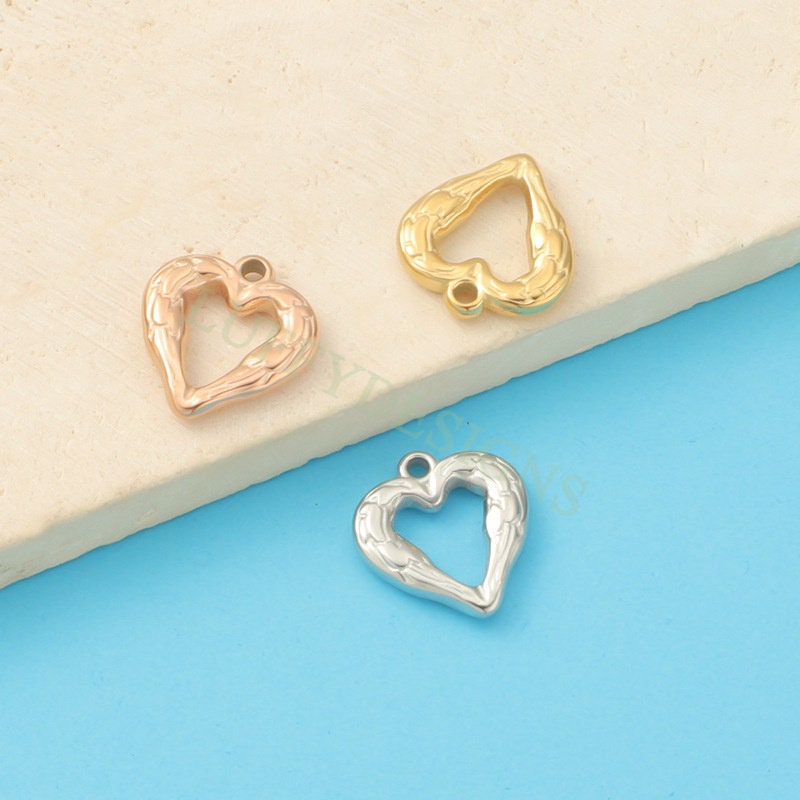 10pcs Hammered Heart Charms 17mm/12mm, Hammered Heart Pendants,3D Hollow Heart Charm for Jewelry Supply,Hammered Love Pendant,Valentine Gift