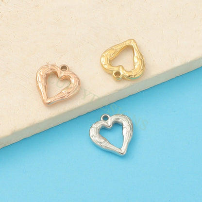 10pcs Hammered Heart Charms 17mm/12mm, Hammered Heart Pendants,3D Hollow Heart Charm for Jewelry Supply,Hammered Love Pendant,Valentine Gift