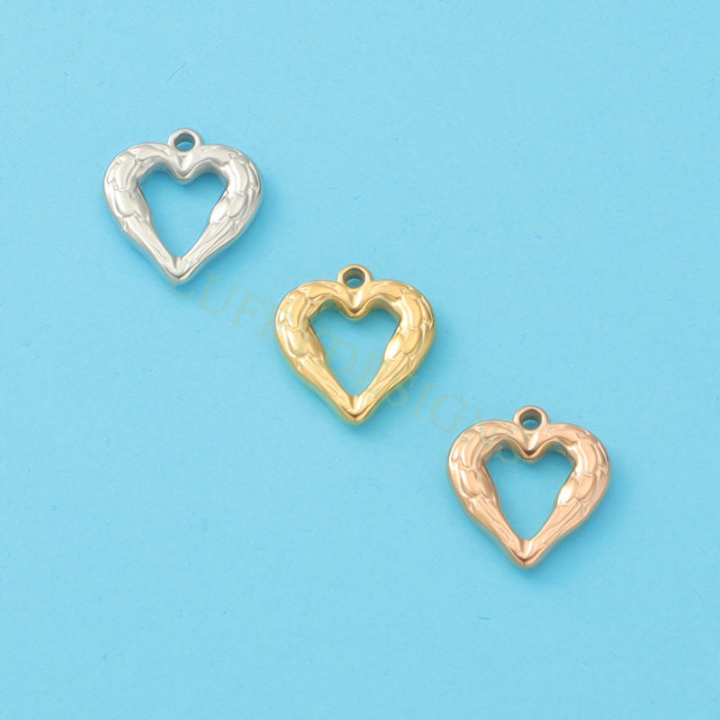 10pcs Hammered Heart Charms 17mm/12mm, Hammered Heart Pendants,3D Hollow Heart Charm for Jewelry Supply,Hammered Love Pendant,Valentine Gift